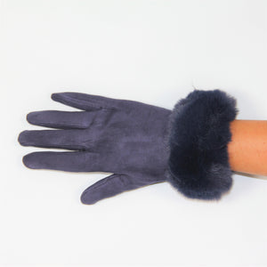 Glove - Faux Fur Vegan Suede - Navy