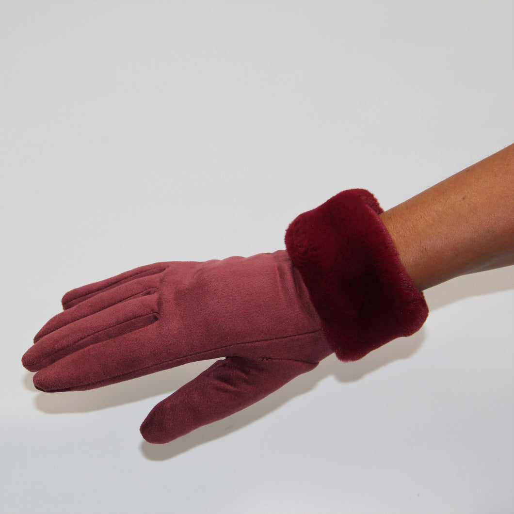 Glove - Faux Fur Vegan Suede - Deep Red