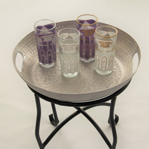 set 6 - Tall White Gold - Tea Glass, Water Glass - Moroccan Painted -  Feather Design