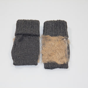 Glove Fingerless - Rabbit Fur and Wool - Grey