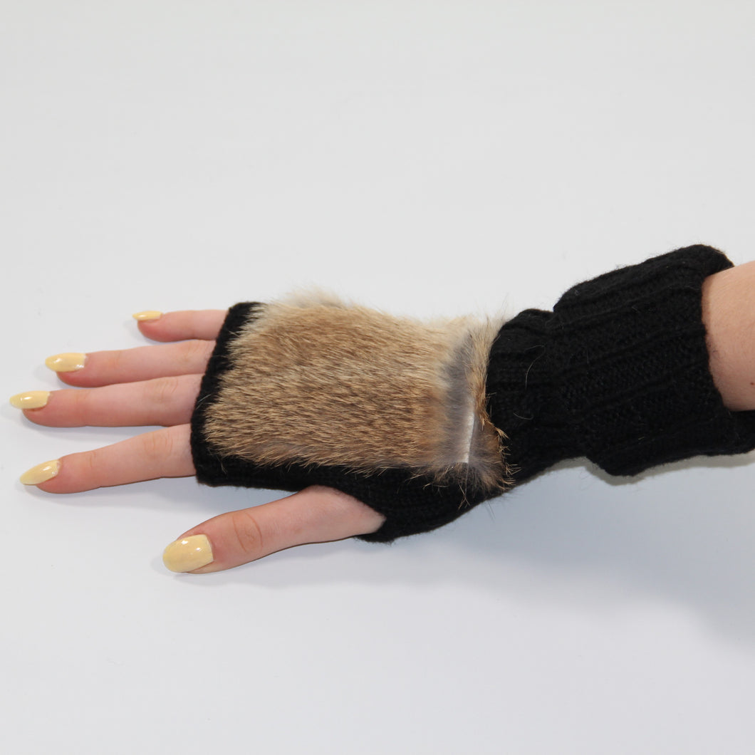 Glove Fingerless - Rabbit Fur and Wool - Black