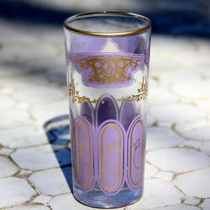Set 6 - Pale Purple  Gold - Tall Tea Glass - Moroccan - Feather Design