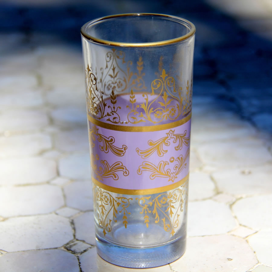 Set 6 - Tall Glass - Pale Purple Gold - Made in Morocco - Tunise Clear- Tea Glass