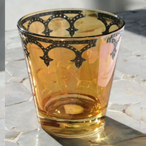 Medieval Votive Tumbler Glass - Set of 6 (Amber Lustre with Pewter Border)