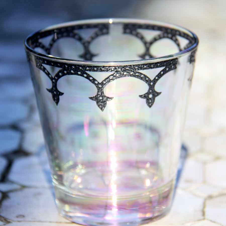 Medieval Votive Tumbler Glass - Set of 6 (Clear Lustre with Pewter Border)