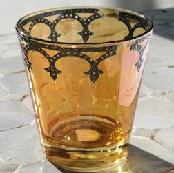 Medieval Votive Tumbler Glass - Set of 6 (Amber Lustre with Pewter Border)