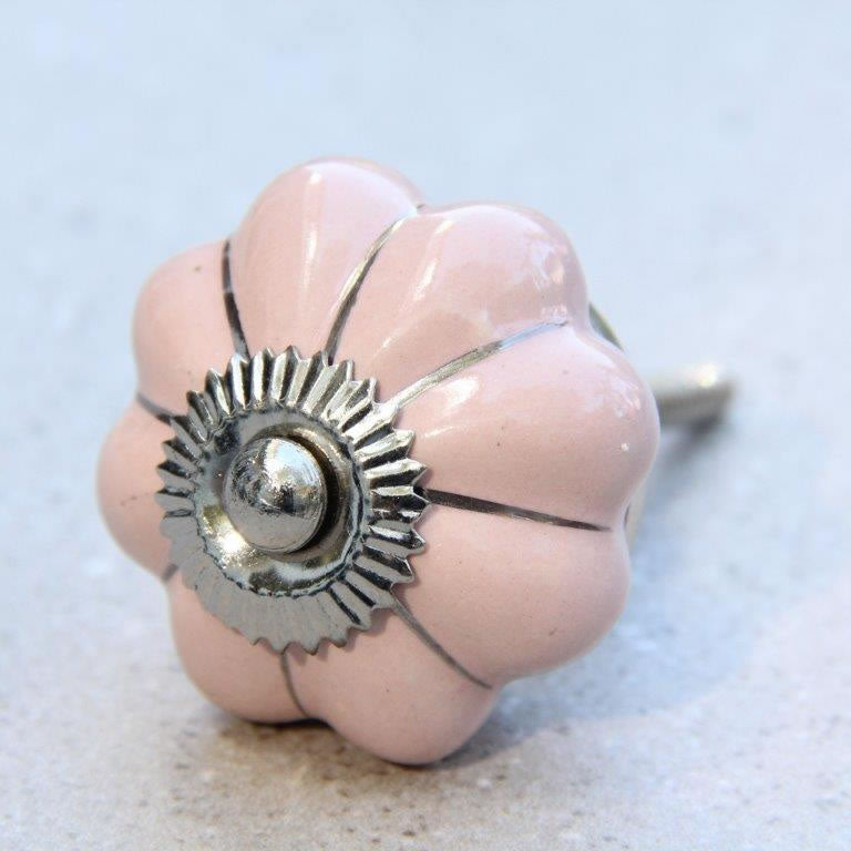 Flower Shape - Pale Pink with Silver -  Ceramic Knob