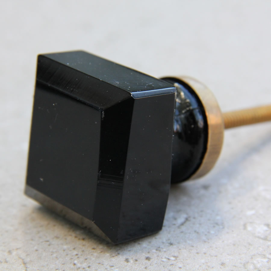 Square Bevel Cut  - Large Black Glass French - Door Knob