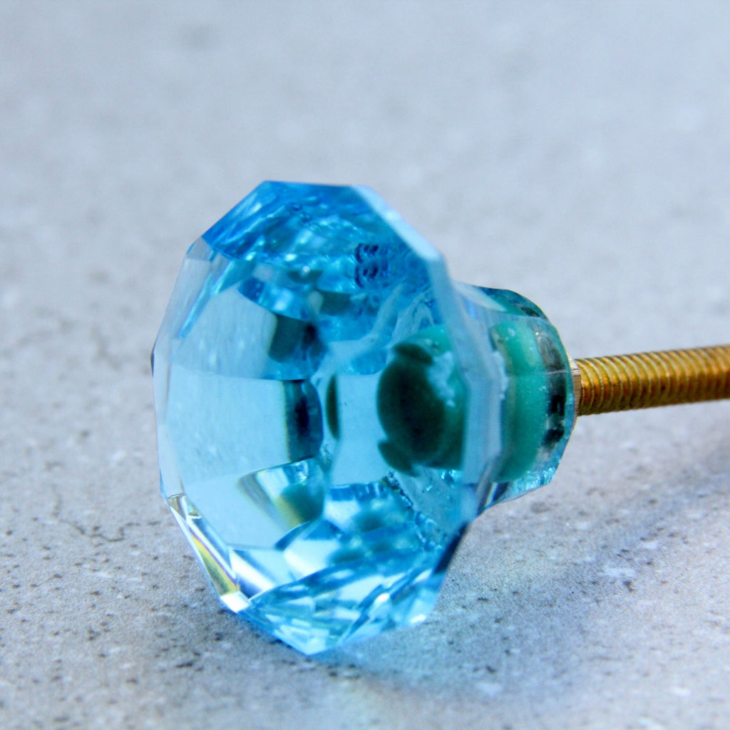 Diamond Glass - Aqua 4cm - Door Drawer Knob