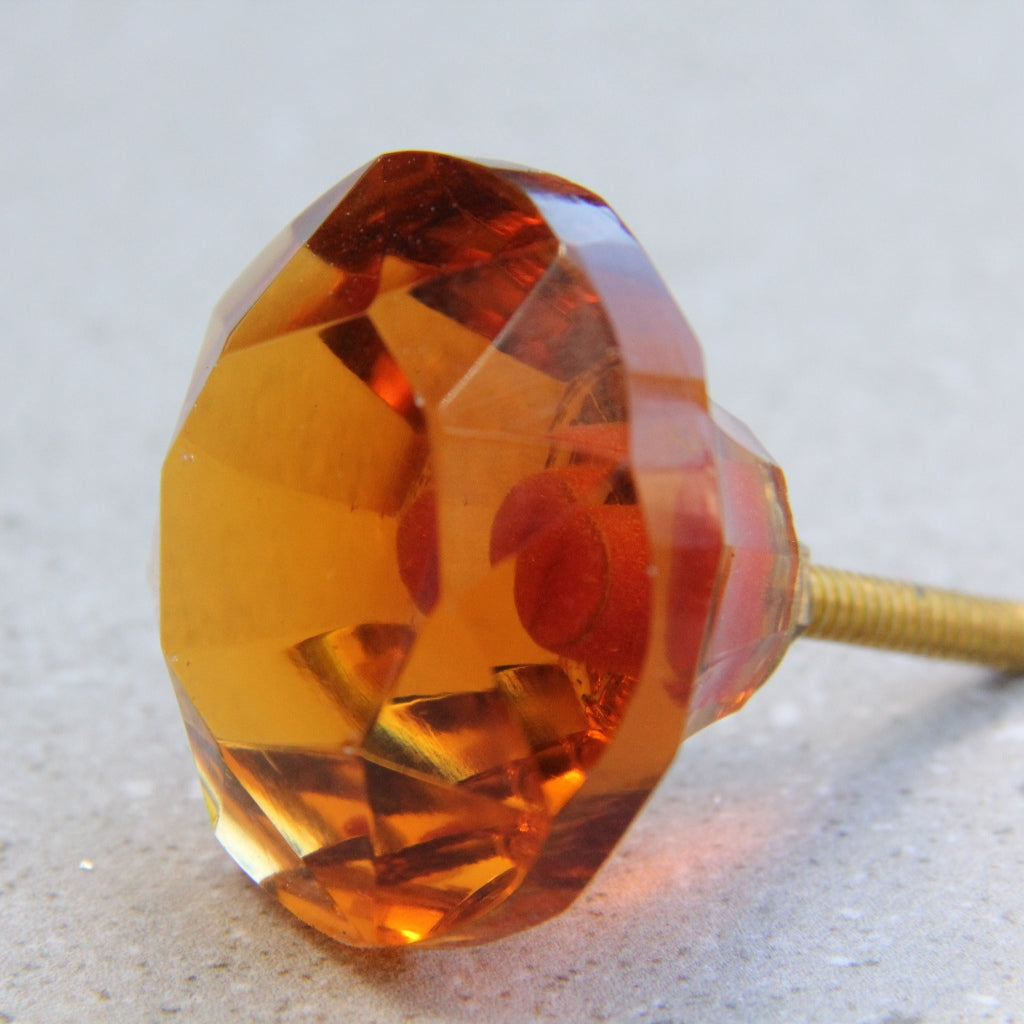 Diamond Glass - Amber 3cm - Door Drawer Knob