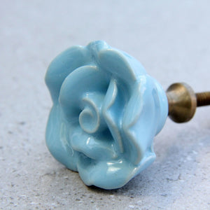 French Rose - Small Pale Blue Ceramic - Bedroom Drawer Door  Knob
