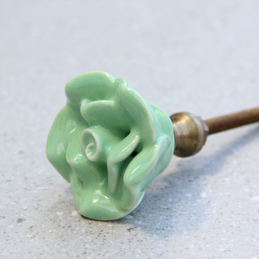 French Rose - Small Mint Ceramic - Chest of Drawer Knob