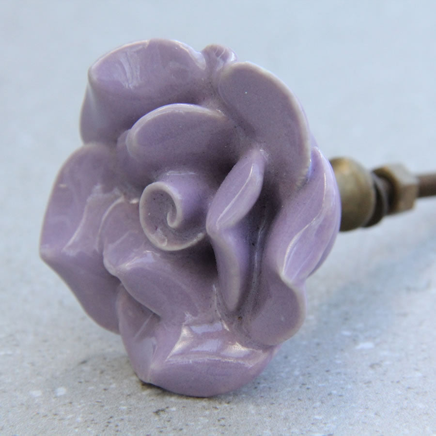 French Rose - Medium Pale Purple Ceramic - Door Drawer Knob