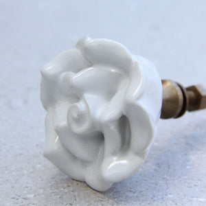 French Rose - Medium White Ceramic - Door Drawer Knob