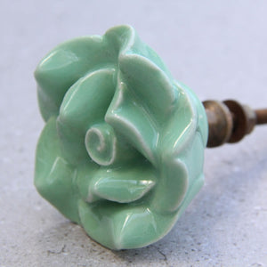 French Rose - Large Mint Ceramic - Chest of Drawer Knob