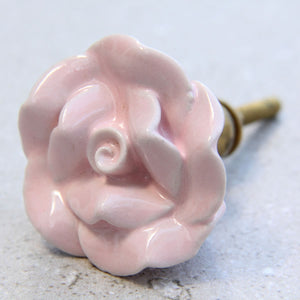 French Rose - Large Pale Pink Ceramic - Bedroom Drawer Door  Knob