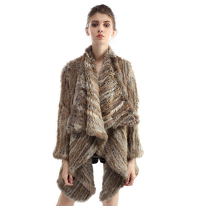 Jacket - Rabbit Fur Long Jacket - Natural Brown