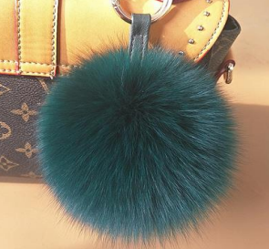 Keyrings - Fluffy Ball Keyring  Soft Blue