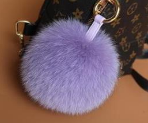 Keyrings - Fluffy Ball Keyring  Soft Purple
