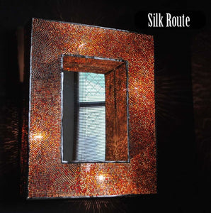 Wall Light - Rectangle with Mirror- Red and Amber Glass stone