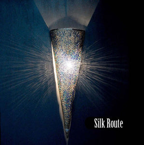 Large Wall Sconce - Cone Shape - Silver With Tiny Glass Dotted Blue Beads