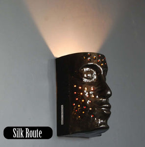 Wall Light - Metal face - Black with Red Beads
