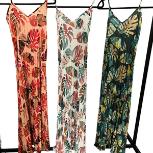 Palm Printed Pleated Stunning Maxi Summer Dress