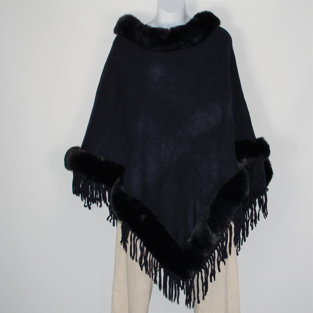 Poncho - Faux Fur Top and Bottom - Navy or Black