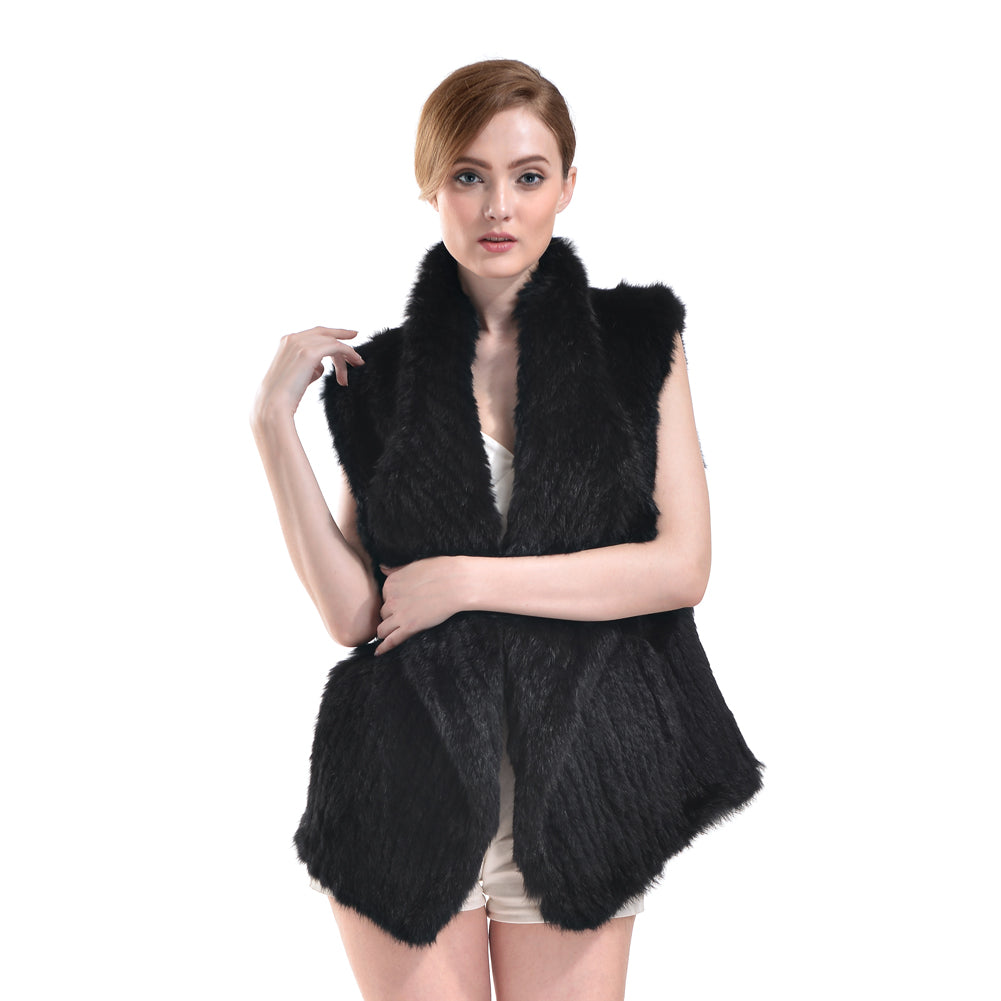Vest - Rabbit Fur Long - Black
