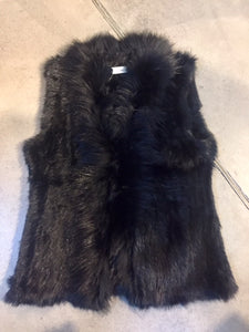 Rabbit Fur Vest -with Raccoon Front  - Black