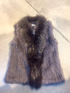 Rabbit Fur vest  -with Raccoon Front  - Black