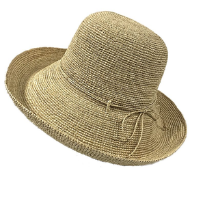Hat - A Raffia, hand Crochet Natural Fiber folding hat - Beige