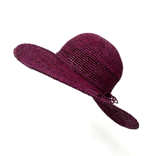 Load image into Gallery viewer, Hat - Crochet Raffia Hat with tie String - Deep Plum

