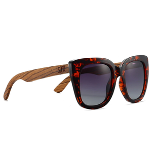 Sunglasses RIVIERA BLACK IVORY TORTOISE - Sustainable Wood Sunglasses with Brown Graduated Polarised Lens and Walnut Arms
