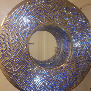 Round Wall Light - With Mirror Center Blue Glass Stones