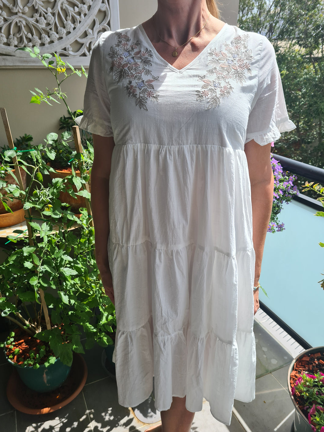 Embroidered White Simple Summer Dress