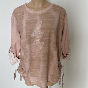 Top-J80537-Tuono- Sequin Thunder Cotton Top - Shell Pink