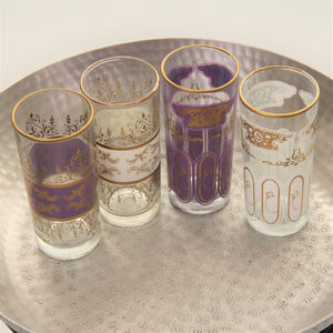Set 6 - Tall White Gold - Turkish Style - Tea Glass - Tunise Clear
