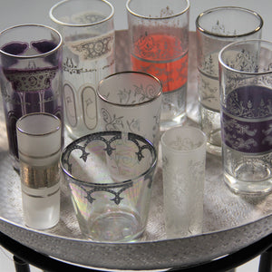 Set 6 - Tall Pale Purple Silver -  Painted Moroccan Glass - Feather Design