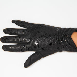Glove Faux Suede Leather Snake Skin Black