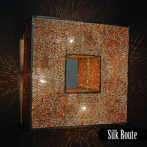 Wall Light- Square with Mirror and Beads -Red Glass Stones
