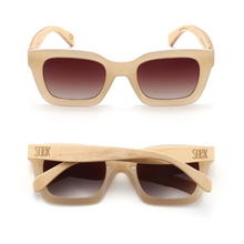 Load image into Gallery viewer, Sunglasses - Zahra -OPAL TORT - Polarised Wooded Sunglasses with Nude Tortoise Frame with Brown Graduated Lens and White Maple Arms
