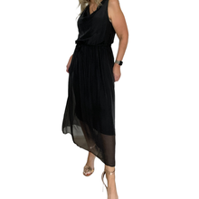 Load image into Gallery viewer, Cowl Neck Silk Flattering Easy Wear Black Dress
