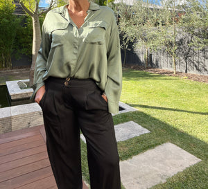 Sorrento Cuff Sleeve, Silky Satine Shirt - Olive (3 piece set available)