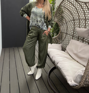 Channel Silky Balloonesque Pant - Military Green (3 piece set available)