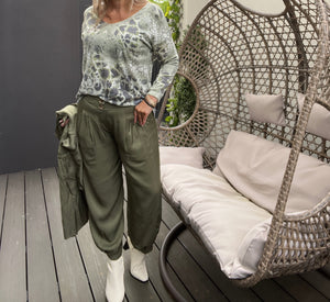 Channel Silky Balloonesque Pant - Military Green (3 piece set available)