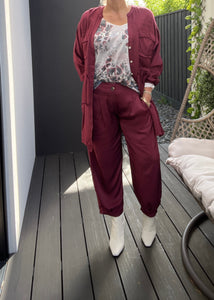 Channel Silky Balloonesque Pant - Wine (3 piece set available)