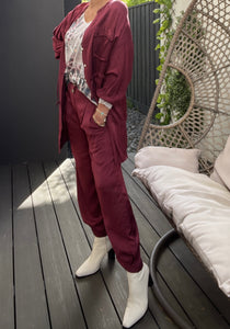 Channel Silky Balloonesque Pant - Wine (3 piece set available)