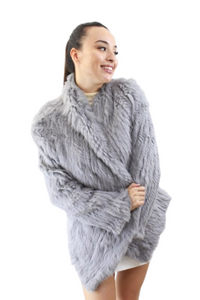 jacket - Luxury soft rabbit fur - mid long Black
