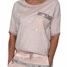 Load image into Gallery viewer, Top-T4717-Tia-Tee-Vintage Wash Metallic Spray Sequin Detail-Light Pink
